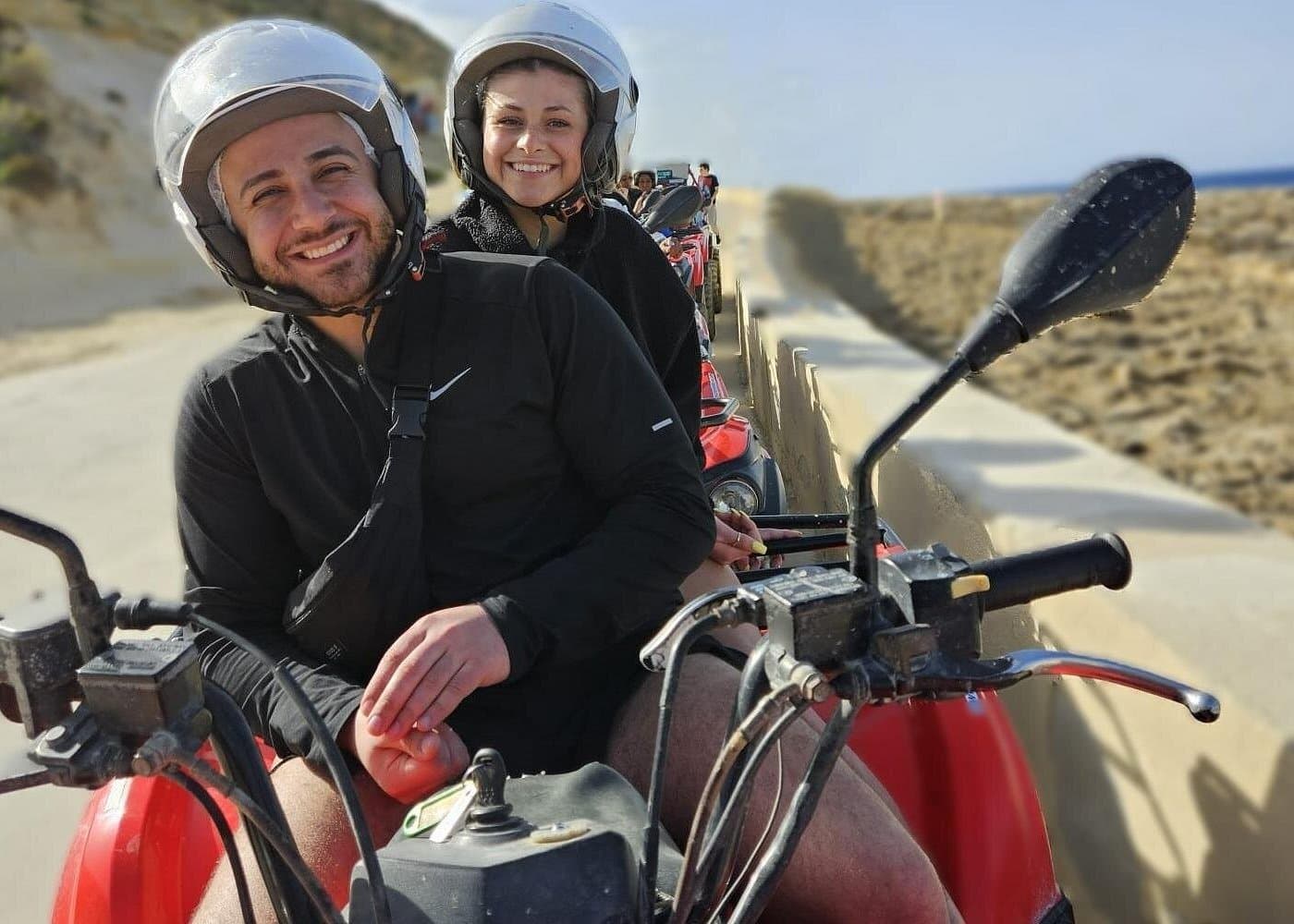 Riders on a guided Gozo quad tour with a private boat return.