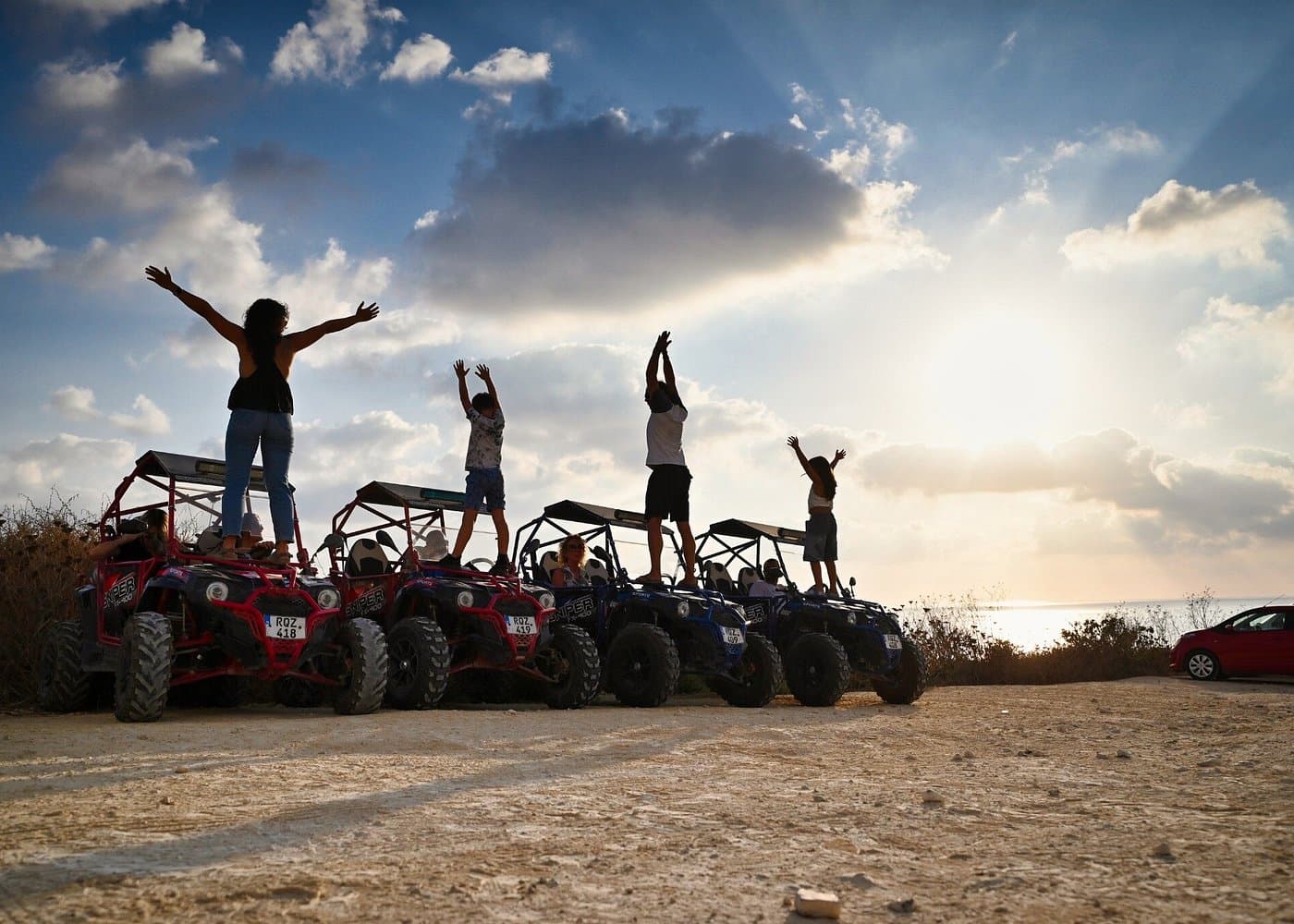 Evening buggy ride toward the Gozo coast.