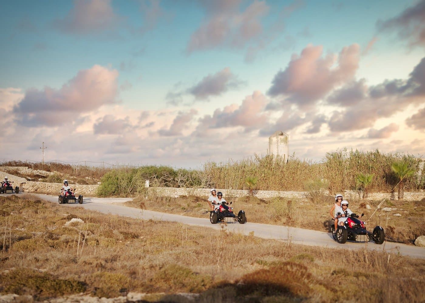 Three-wheeled Ryker at golden hour in Gozo.