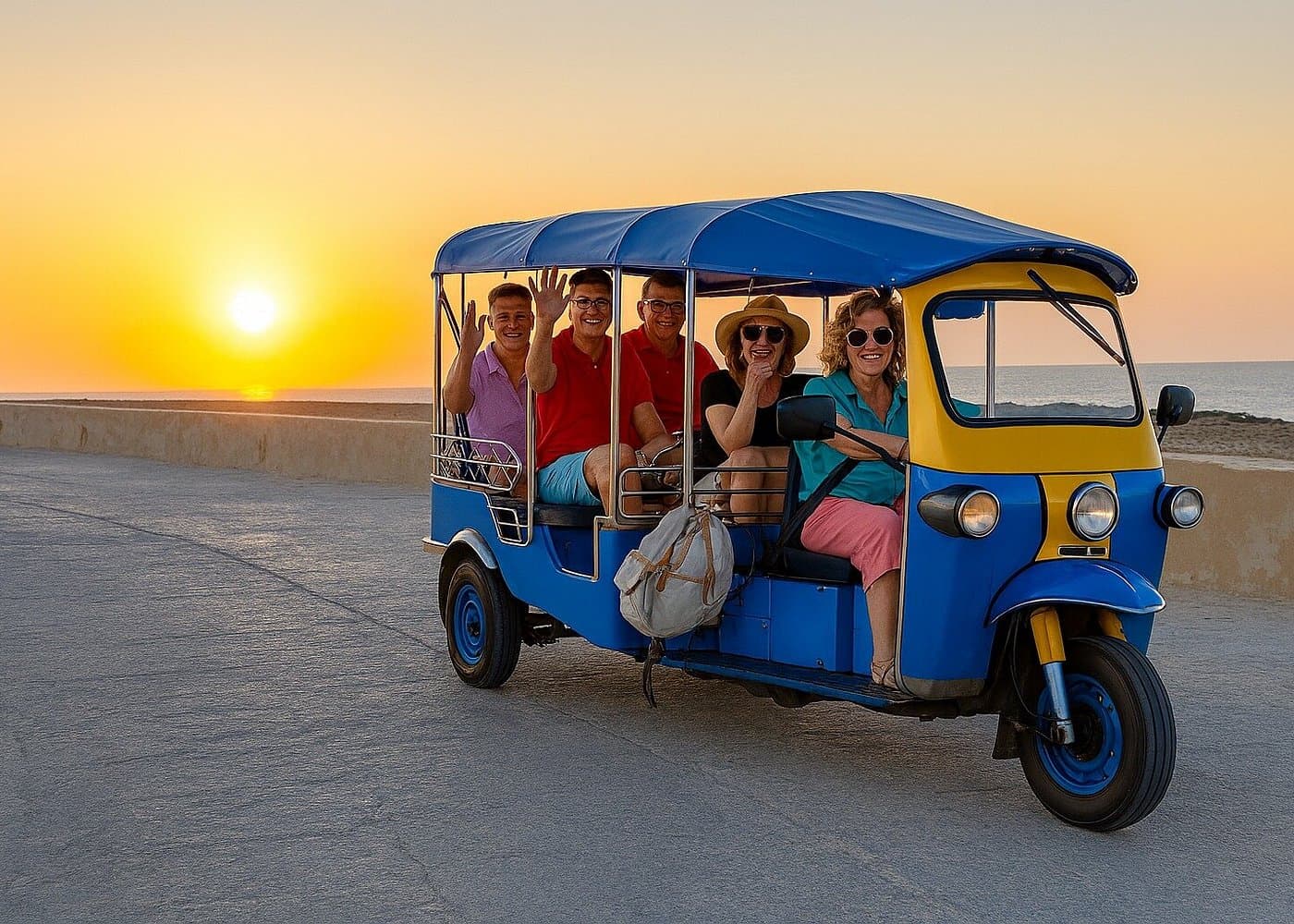 Sunset chauffeured tuk tuk tour in Gozo after a Comino cruise.